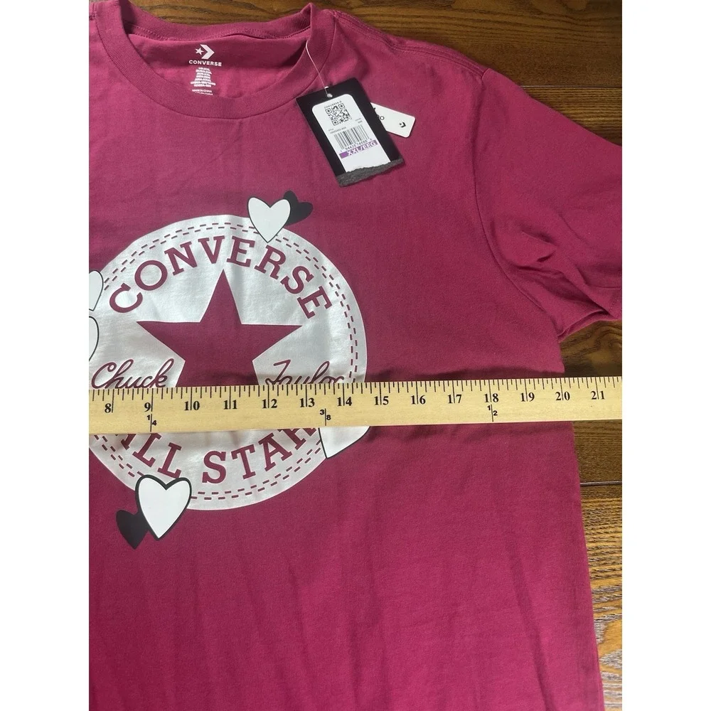 NEW Converse Girls Burgundy Logo With Hearts Graphic Short Sleeve T-Shirt Sz XXL